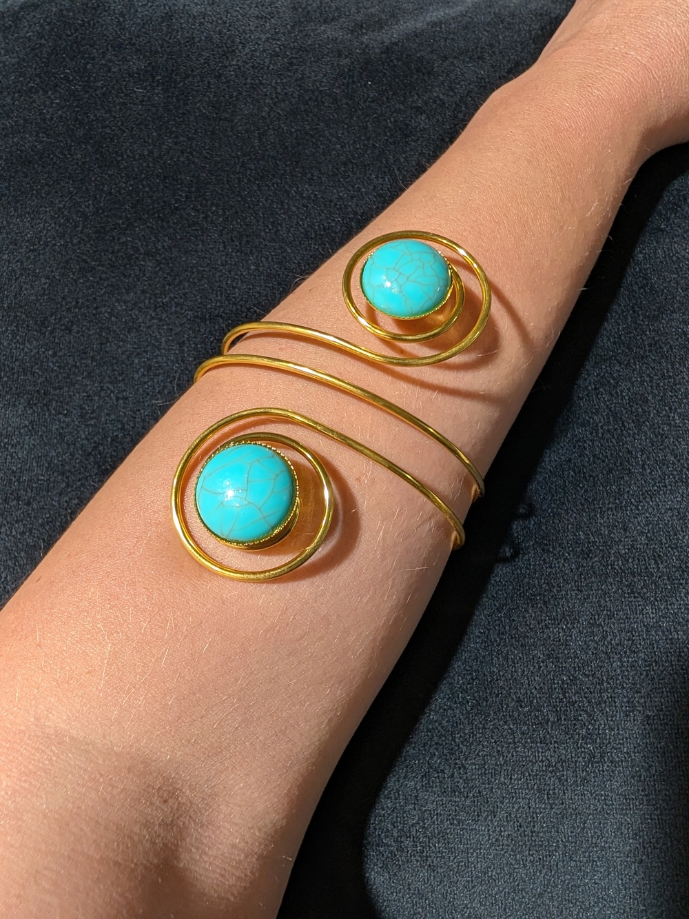 Gold Spiral Cuff Bracelet with Turquoise Stones